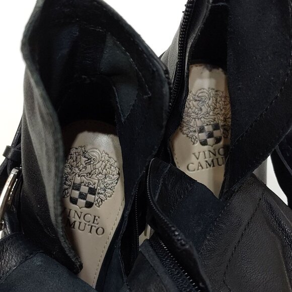 Vince Camuto Open-Toe Ankle Boots US 8.5M Leather Peep Toe Heels Buckle Detail - Picture 9 of 14